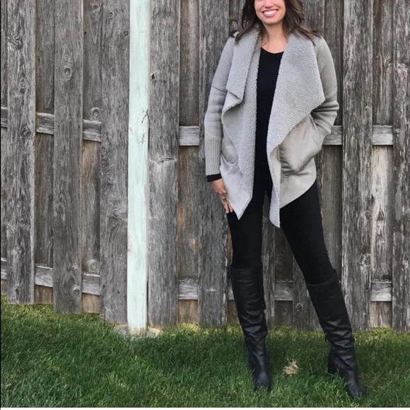 Stitch Fix Talie Matilay Faux Suede Open Cardigan Sweater Fuzzy Sherpa Jacket - Picture 3 of 8